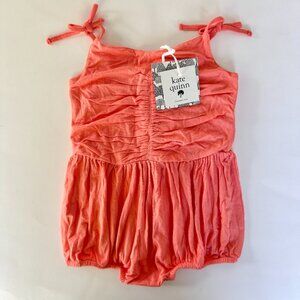 Kate Quinn Bubble Romper | Ruched Bodice, Tie Strap | Coral | 12–18M | NWT
